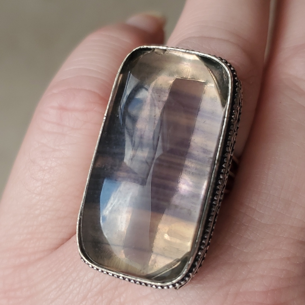 New Huge Fluorite 925 Silver Ring.